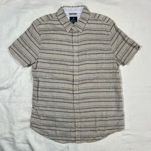 Ben Sherman Linen Blend Striped Short Sleeve Button Down Shirt Mens Large Beige